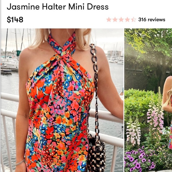 🌿 Black and Colorful Multi Floral Satin Halter Midi Dress 🌿 - Picture 10 of 12